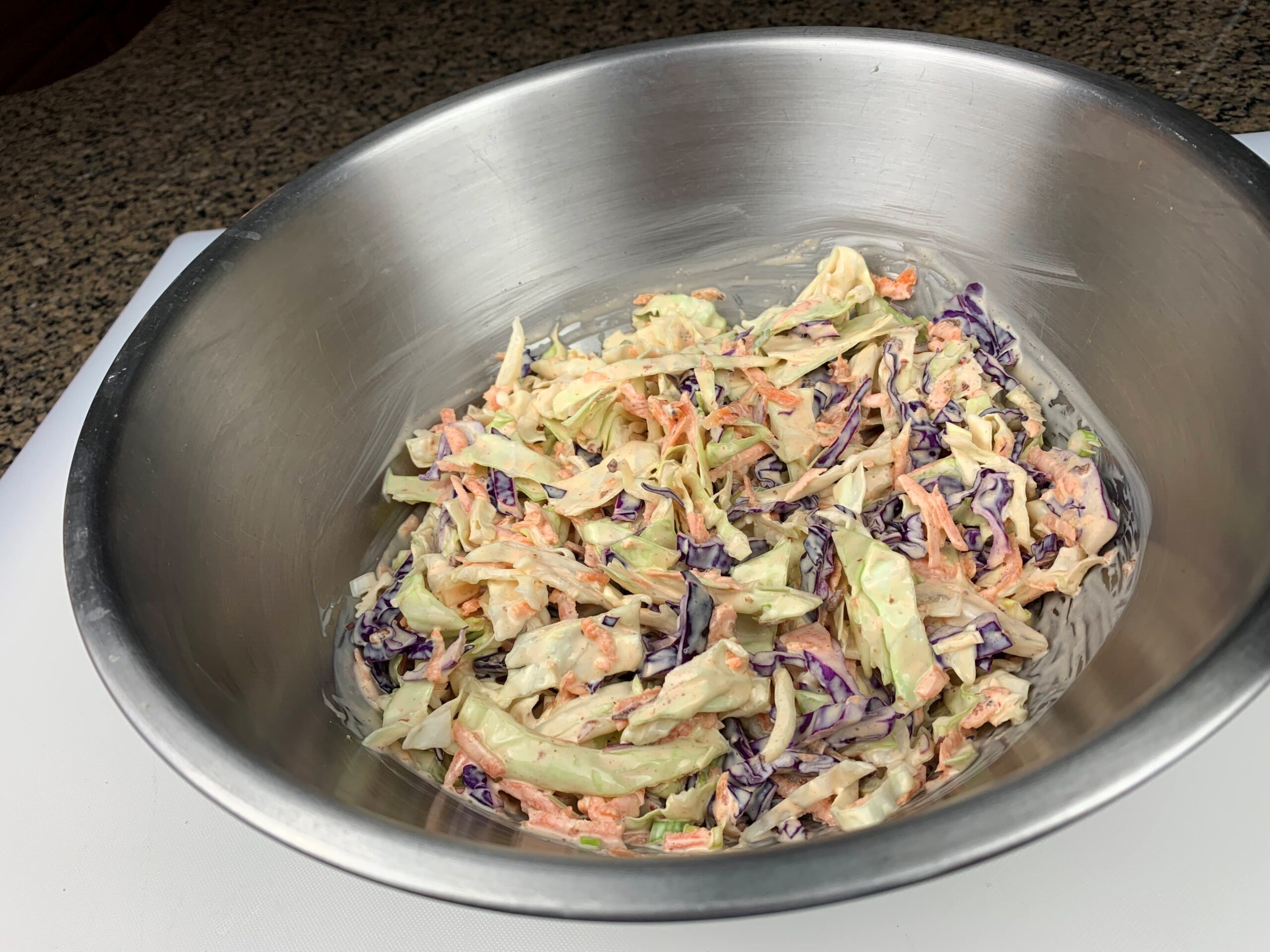 coleslaw in stainless steel mixing  bowl