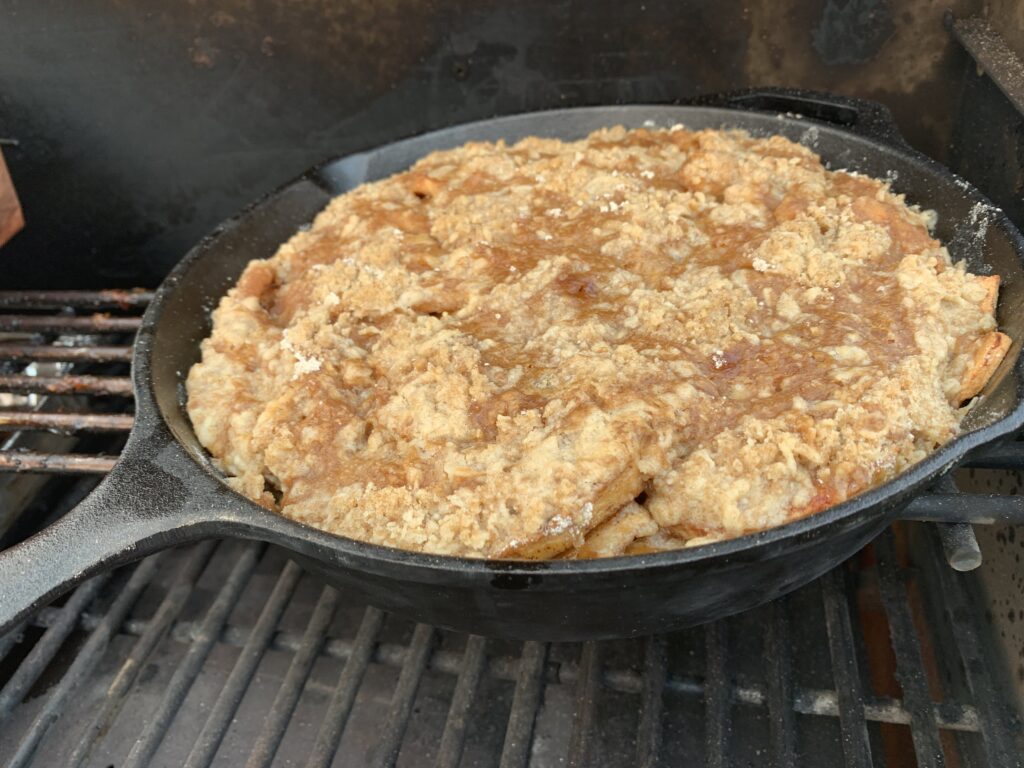 smoked apple crisp in skillet