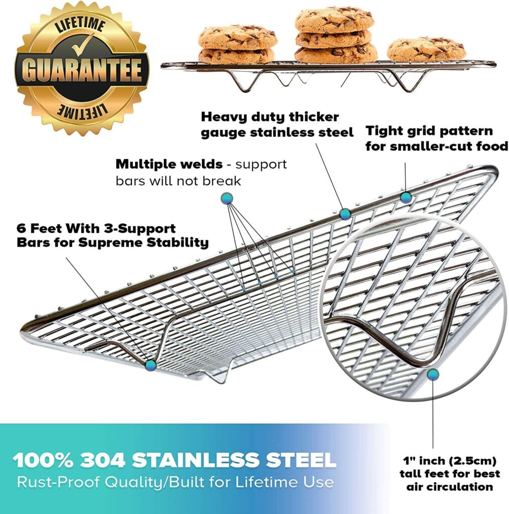 Kitchenatics Baking Sheet with Cooling Rack: Half Aluminum Cookie Pan Tray with Stainless Steel Wire and Roasting Rack - 13.1