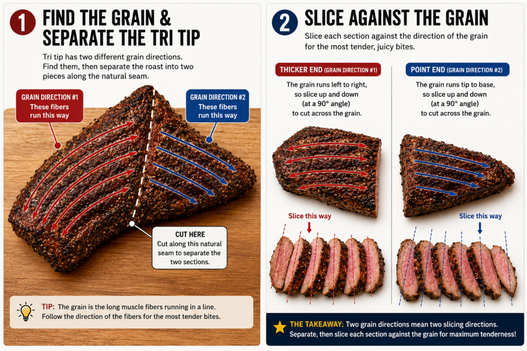 a tri tip correctly sliced